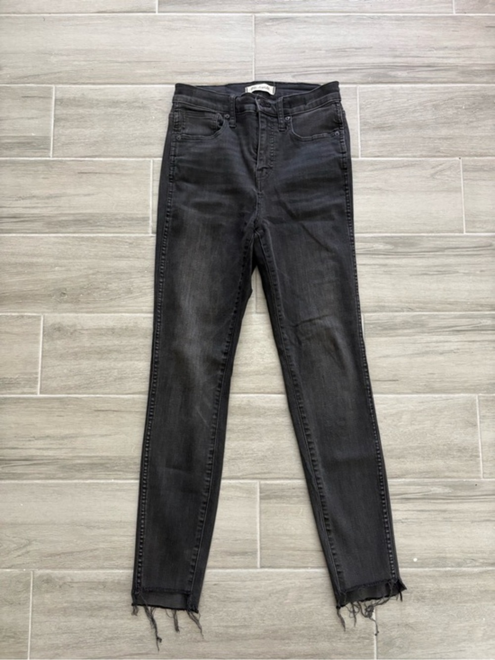 Madewell Washed Black 10” High Rise Skinny Jeans with Frayed Hem